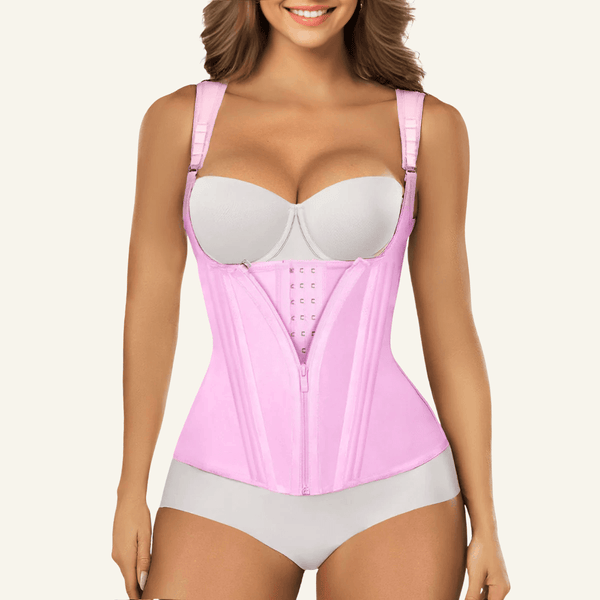 15-Bone Adjustable-Strap Zip-Front Waist Trainer