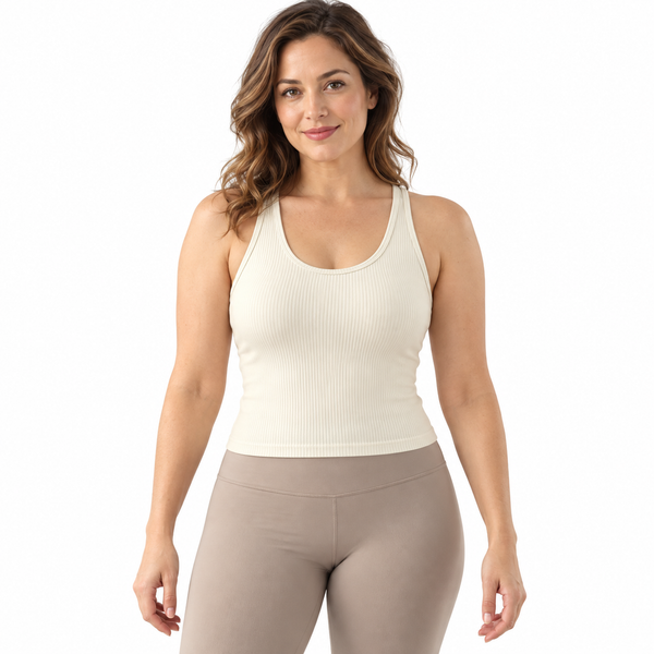Easelyn Ribbed Racerback Built-In Bra Tank in White