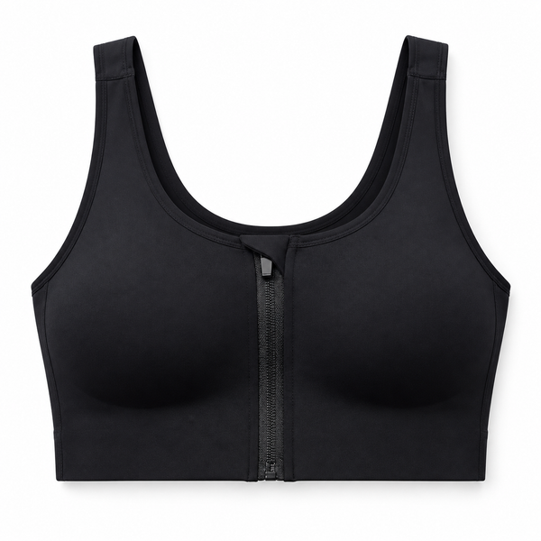 Easelyn Front-Zip Crossback Sports Bra in Black