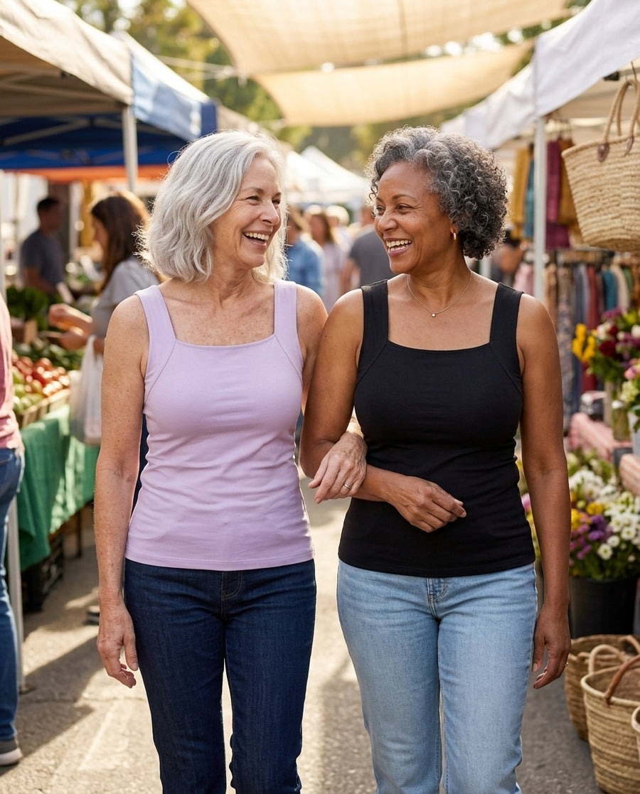 Women in EaseHold tanks in different colors, laughing together