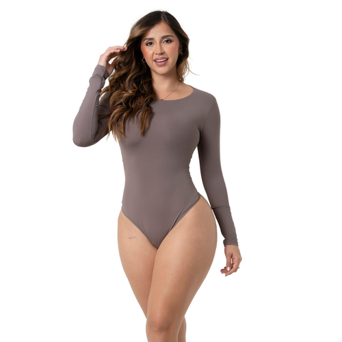 Fajas Long Sleeve Bodysuit Thong Cut Microfiber Top for Women