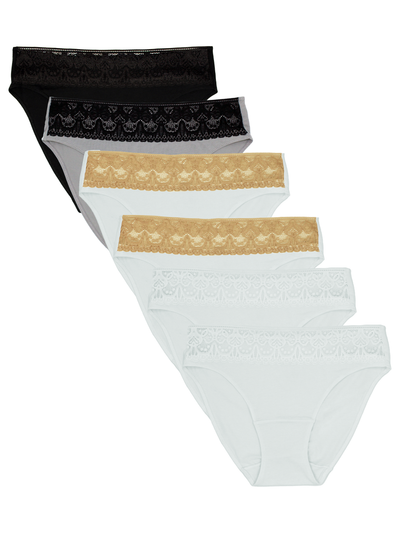 6-Pack Lace Trim Cotton Hipster Panties