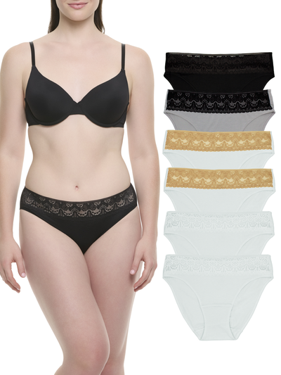 6-Pack Lace Trim Cotton Hipster Panties