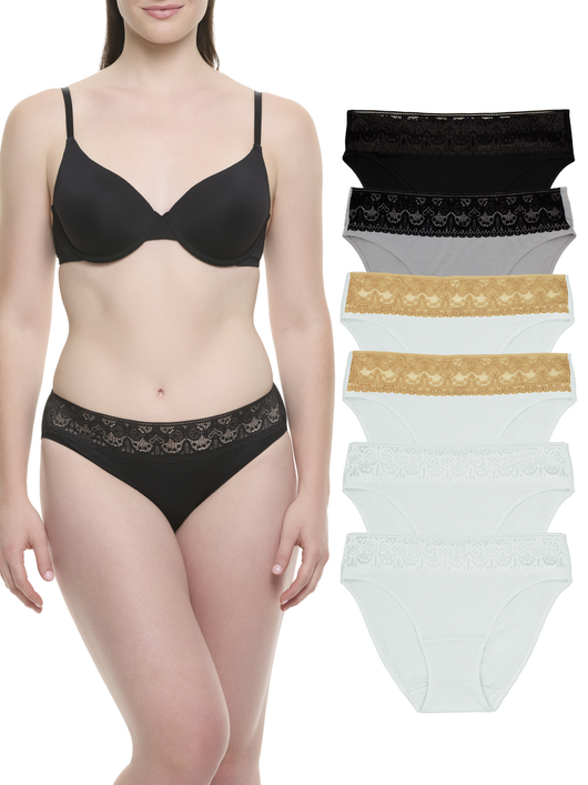 6-Pack Lace Trim Cotton Hipster Panties