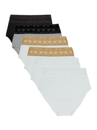 6-Pack Lace Trim Cotton Brief Panties