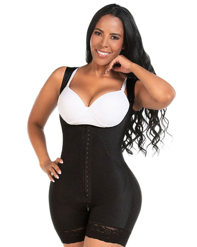 Fajas Open Bust Post-Op Faja for Women Mid Thigh Shaper w/ Wide Adjustable Straps