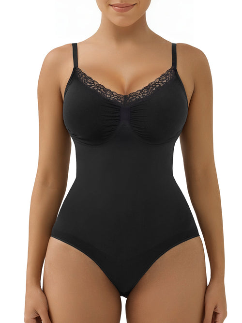 Lace Seamless Tummy Control Bodysuit with Adjustable Straps Firm Compression
