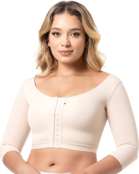 Fajas Post Surgery Bra Posture Corrector Breast Augmentation Recovery Front Closure with Sleeves