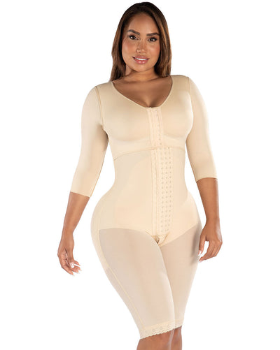 Fajas Knee-Length Shapewear with Sleeves & Built-in Bra