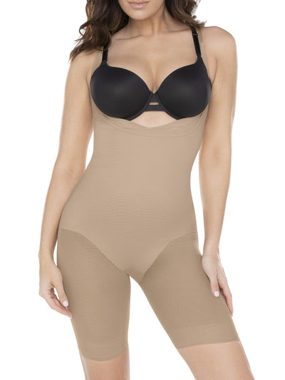 Sexy Sheer Shaping Open-Bust Thigh Slimming Bodysuit