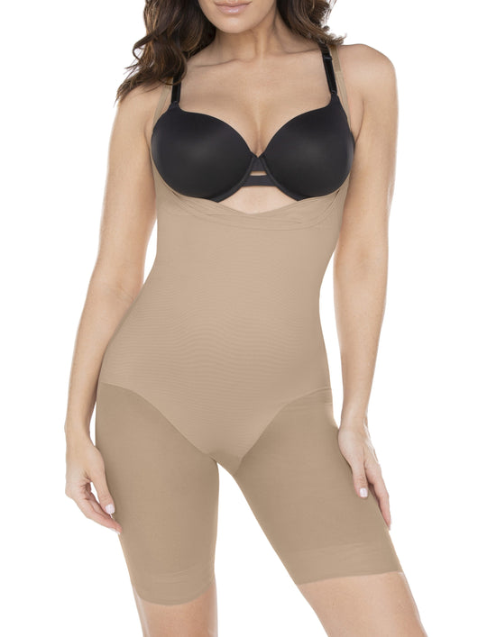Sexy Sheer Shaping Open-Bust Thigh Slimming Bodysuit