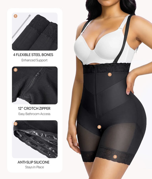 Convertible Strapless Colombian Fajas Mid-Thigh Shorts with V-Shaped Band