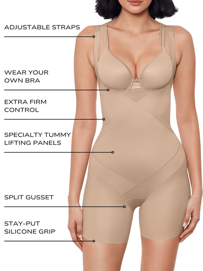 Instant Tummy Tuck! Open-Bust Mid-Thigh Shaping Bodysuit
