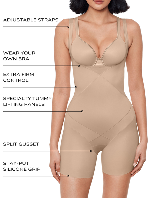 Instant Tummy Tuck! Open-Bust Mid-Thigh Shaping Bodysuit