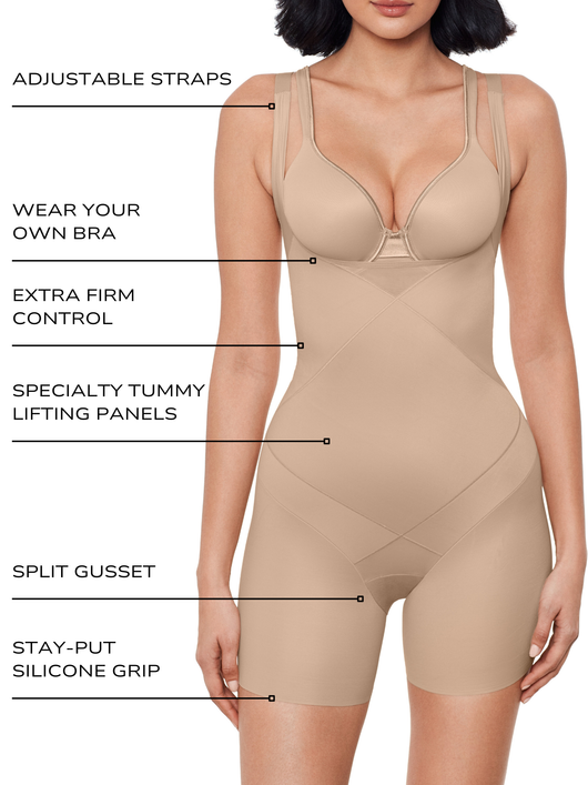 Instant Tummy Tuck! Open-Bust Mid-Thigh Shaping Bodysuit