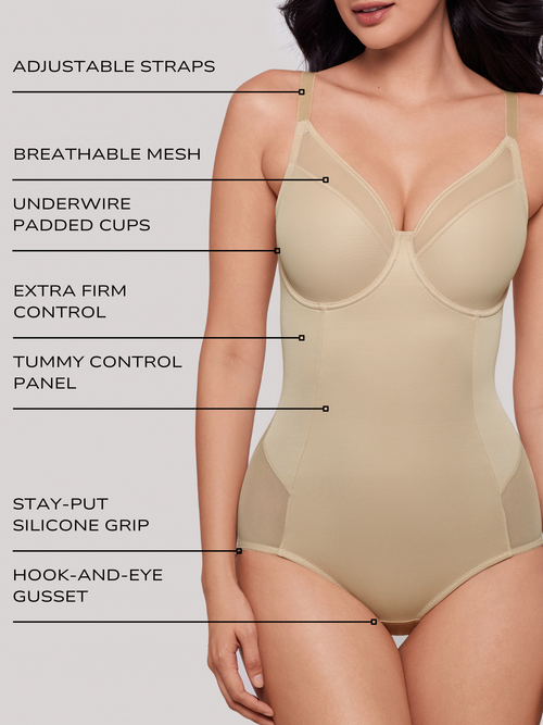 Sexy Sheer Shaping Padded Cup Bodysuit
