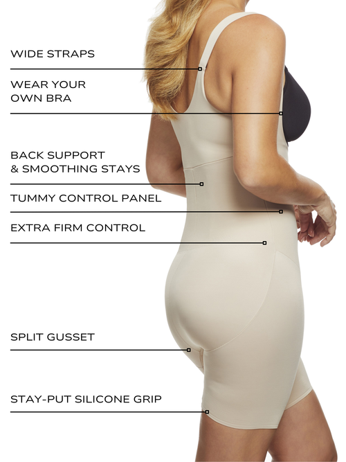 Shape Away Open-Bust Thigh Slimmer Bodysuit - Warm Beige