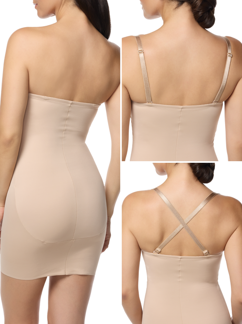 Shapewear Slip Strapless Targeted Control Body Shaper with Built-In Bra