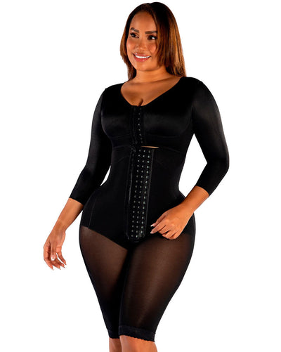 Fajas Knee-Length Shapewear with Sleeves & Built-in Bra