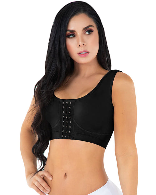 Postsurgical Support Bra With Adjustable Front Hook Closure and Dual Compression Cups