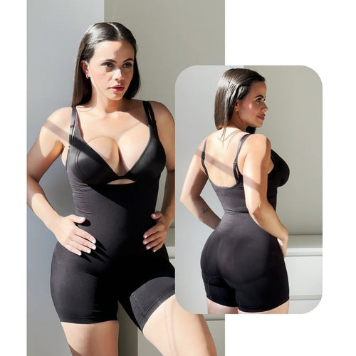 Shapewear Bodysuit Open Bust Mid Thigh Seamless Medium Compression Butt Lift