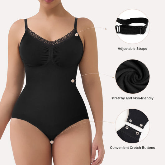 Lace Seamless Adjustable Straps Tummy Control Brief Bodysuit