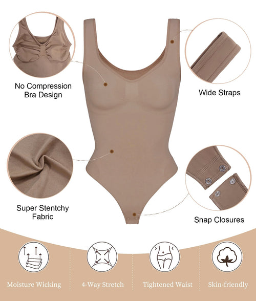 Shapewear Bodysuit With Wide Straps Thong Back Medium Plus Compression