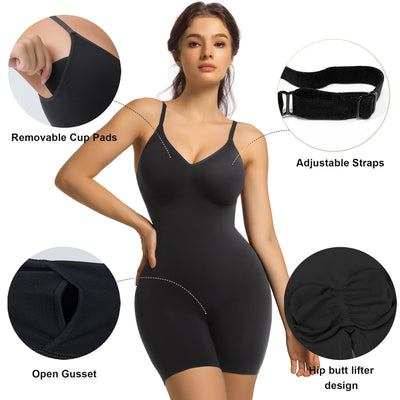 Padded Full-Coverage Mid-Thigh Bodysuit