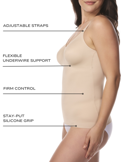 Shapewear Tank Top with Underwire Shelf Bra, Firm Control Waist and Tummy Shaper