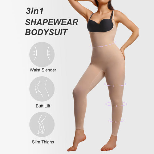 3-In-1 Open-Bust Seamless Bodysuit Full-Length Medium Control Shapewear