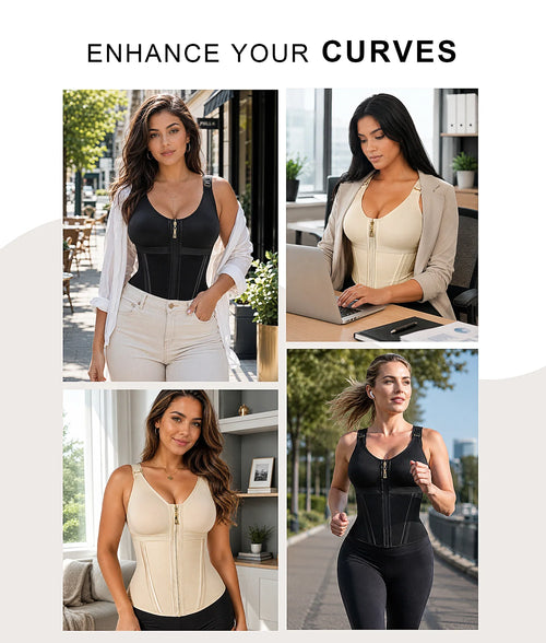 V-Shaped Waist Trainer Top with 13 Steel Bones and Adjustable Straps