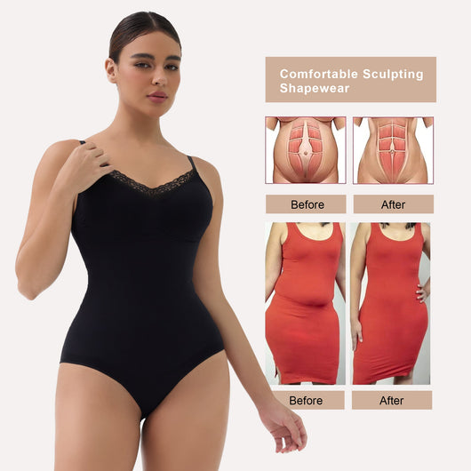 Lace Seamless Adjustable Straps Tummy Control Brief Bodysuit