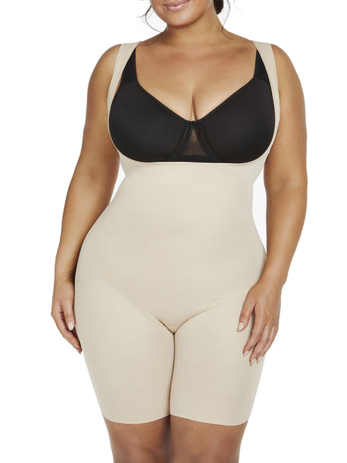 Plus Unbelievable Comfort Open-Bust Thigh Slimmer Bodysuit