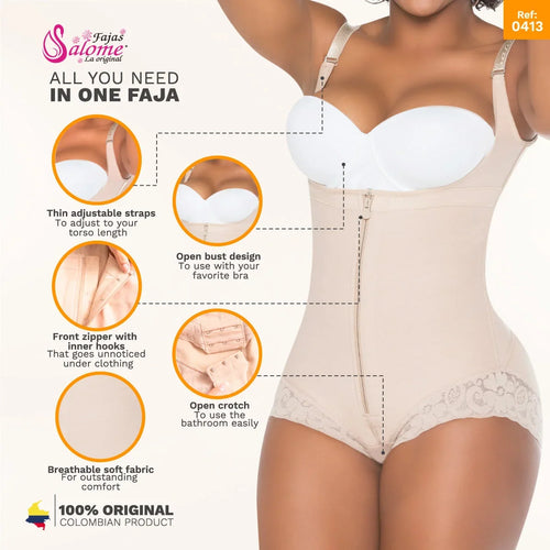 Fajas Butt Lifter Tummy Control Shapewear for Women Open Bust Hiphugger Bodysuit Powernet