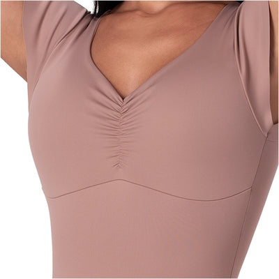 Fajas Flutter-Sleeve Bodysuit Light Control V-Neck Shaper