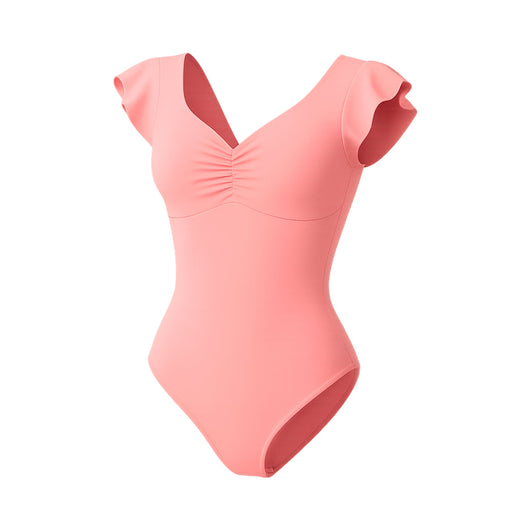 Fajas Flutter-Sleeve Bodysuit Light Control V-Neck Shaper