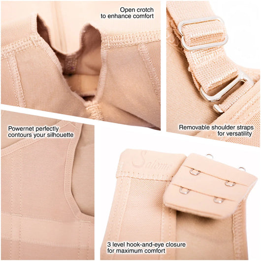 Fajas Mid Thigh Firm Compression Full Body Shaper for Women Butt Lifter Open Bust Postpartum Bodysuit Powernet