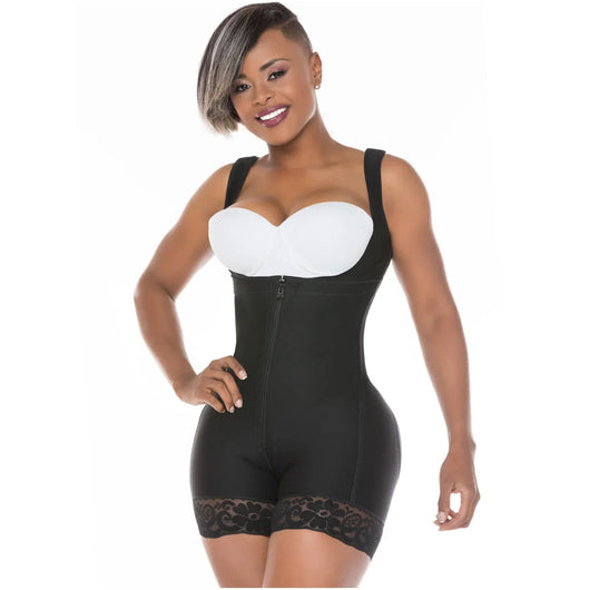Fajas Mid Thigh Firm Compression Full Body Shaper for Women Butt Lifter Open Bust Postpartum Bodysuit Powernet
