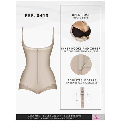 Fajas Butt Lifter Tummy Control Shapewear for Women Open Bust Hiphugger Bodysuit Powernet