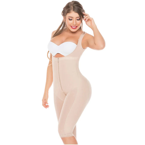 Fajas Stage 1 Post Surgery Bodysuit Knee Length Full Body Shaper for Women Powernet