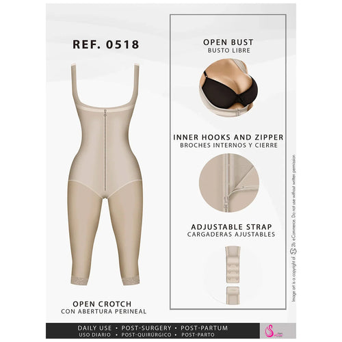 Fajas Stage 1 Post Surgery Bodysuit Knee Length Full Body Shaper for Women Powernet