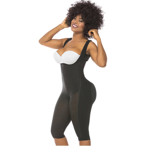 Fajas Stage 1 Post Surgery Bodysuit Knee Length Full Body Shaper for Women Powernet