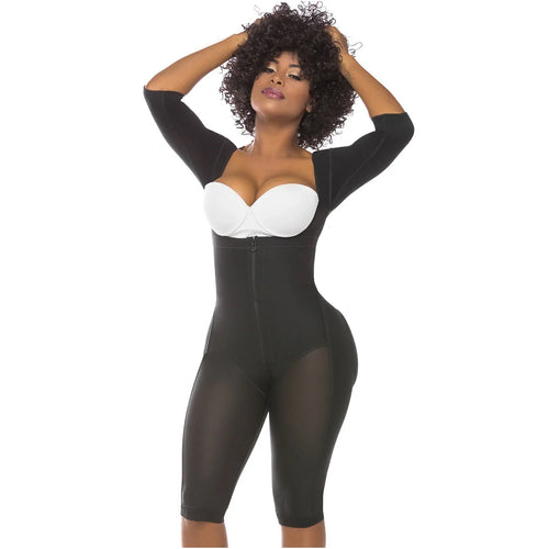 Fajas Post Surgery Bodysuit Full Body Shaper for Women Tummy Control Butt Lifter Knee Length Shapewear with Sleeves Powernet