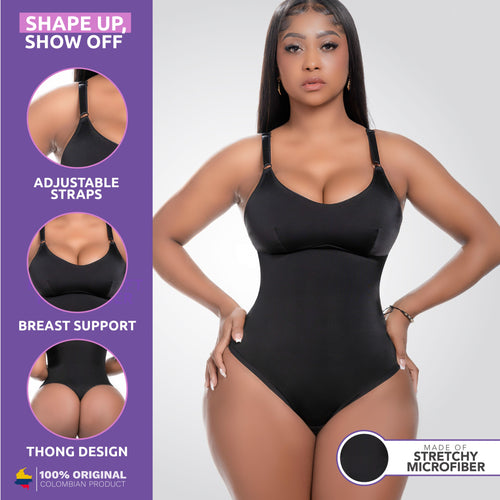 Shapewear Bodysuit with Tummy Control Thong and Removable Straps