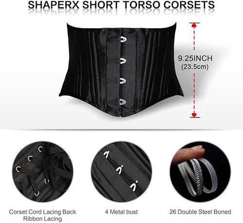 Corset Waist Trainer, Underbust, 26 Steel Bones, Cotton, Hourglass Shaping