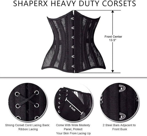 24-Bone Longline Underbust Corset with Steel Boning and Waist Tape Support