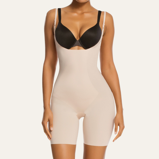 Open-Bust Reinforced-Panel Mid-Thigh Bodysuit