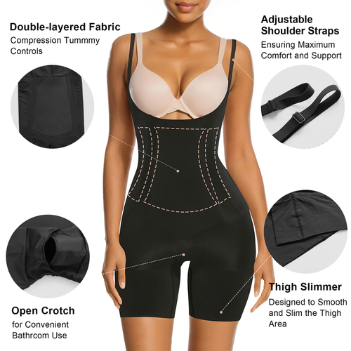 Open-Bust Reinforced-Panel Mid-Thigh Bodysuit
