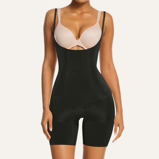 Open-Bust Reinforced-Panel Mid-Thigh Bodysuit