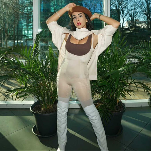 Open-Bust Reinforced-Panel Mid-Thigh Bodysuit